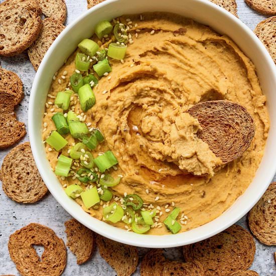 Spicy Thai Peanut Hummus - Recipe photo by Donut Worry Be Healthy