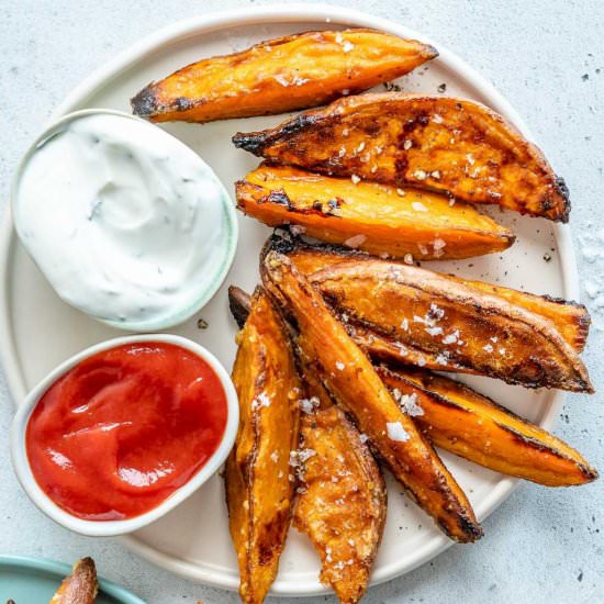 CRISPY BAKED SWEET POTATO WEDGES - Recipe photo by healthyfitnessmeals