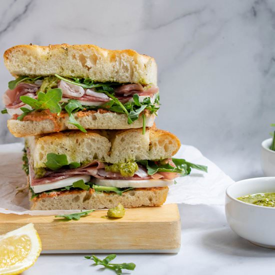 Italian sandwich on focaccia - Recipe photo by cherryonmysundae