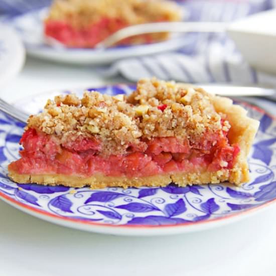 Rhubarb Tart with Hazelnut Crumble - Recipe photo by bakesbybrownsugar