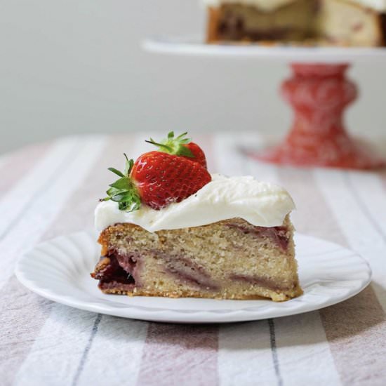 Roasted strawberry sour cream cake - Recipe photo by Shecanteatwhat