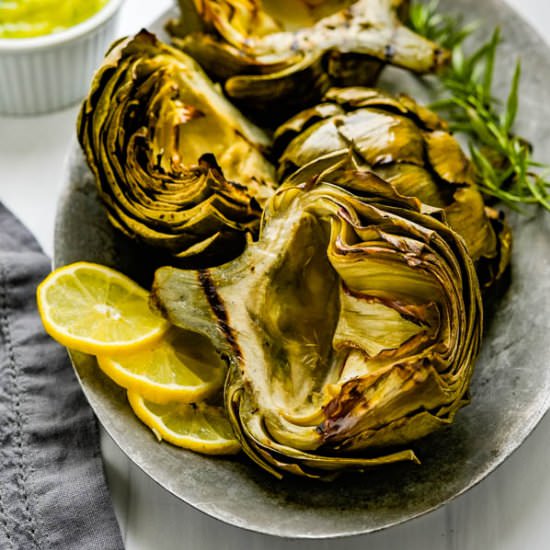 Grilled Smoked Artichokes - Recipe photo by garlic and zest
