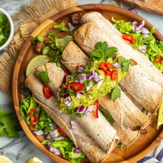 Jackfruit Carnitas Taquitos - Recipe photo by asaucykitchen