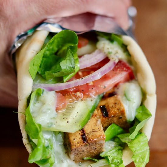 Vegan Gyros with Grilled Tofu! - Recipe photo by Cheeky Chickpea