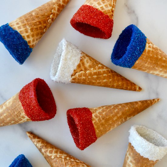 Red, White and Blue Ice Cream Cones - Recipe photo by justataste