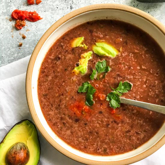 4-ingredient Vegan Black Bean Soup - Recipe photo by overthespoonfor