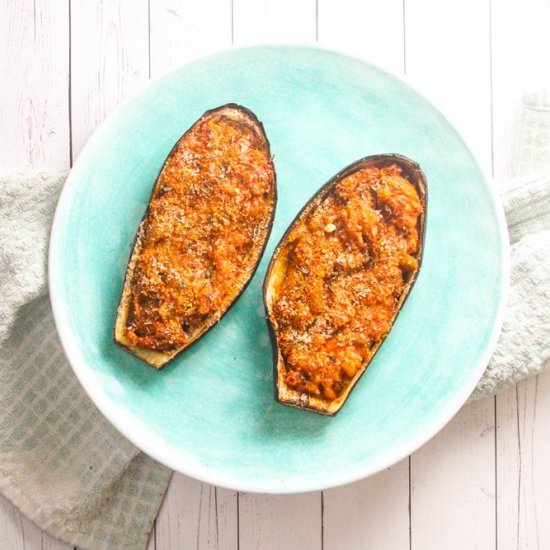 Baked Stuffed Eggplant Parmesan - Recipe photo by honestlyfitness