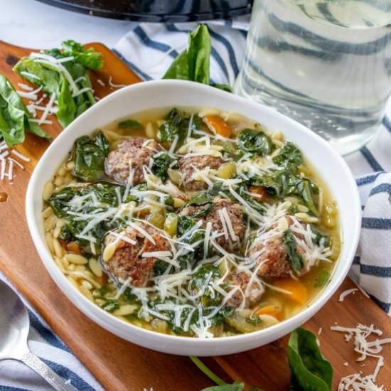 Slow Cooker Italian Wedding Soup - Recipe photo by noshingwiththenolands