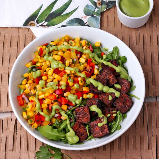 Tofu bowls with sweet corn relish - Recipe photo by veganwithgusto