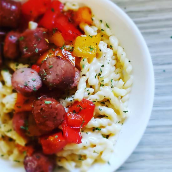Sausage & Peppers Beer Cheese Pasta - Recipe photo by Estelle Forrest