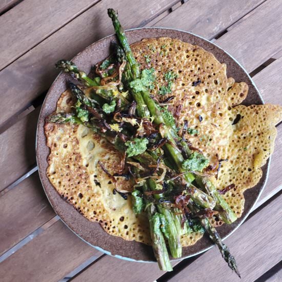 Broiled Asparagus Chickpea Crepe - Recipe photo by ChickpeasAndSpice