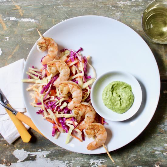 Shrimp with Herbed Pistachio Sauce - Recipe photo by the good eats co