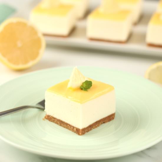 No-Bake Lemon Cheesecake Bars - Recipe photo by Fuzz and Buzz