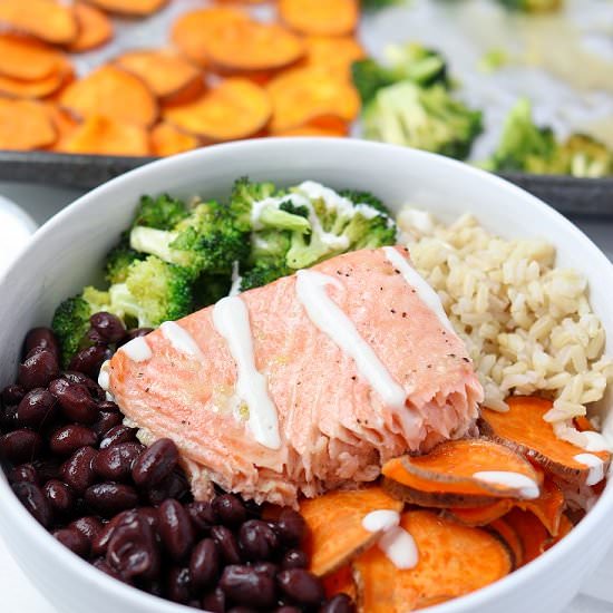 Salmon Buddha Bowl - Recipe photo by The Traveling Dietitian