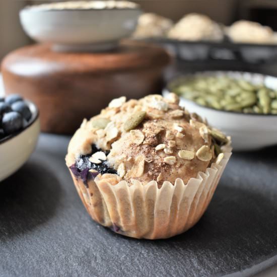 Blueberry Pumpkin Seed Muffins - Recipe photo by TheHomeBakedVegan