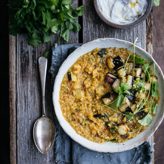 Masoor Dal with Roasted Eggplant - Recipe photo by My Goodness Kitchen