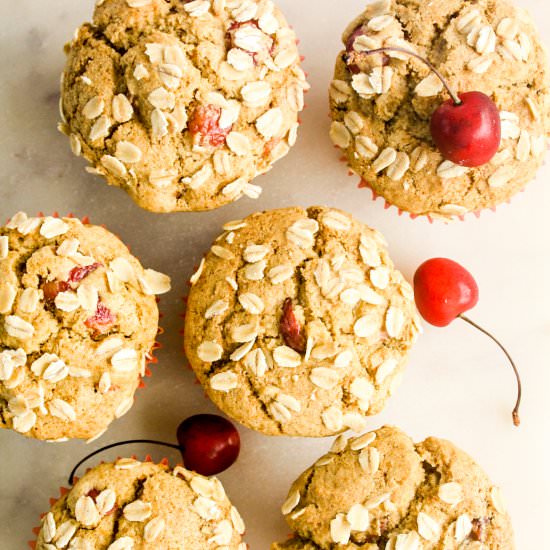 Cherry Cornmeal Muffins - Recipe photo by The Desserted Girl