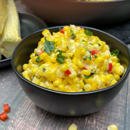 Creamy Corn with Red Bell Peppers - Recipe photo by savorysaver