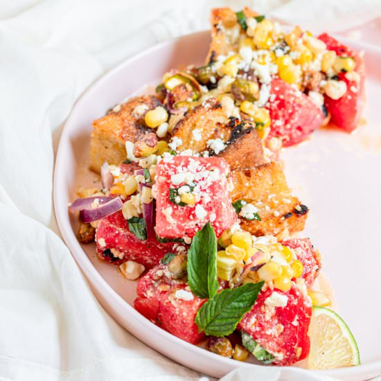 Summer Watermelon Panzanella - Recipe photo by SprinklesandSeaSalt