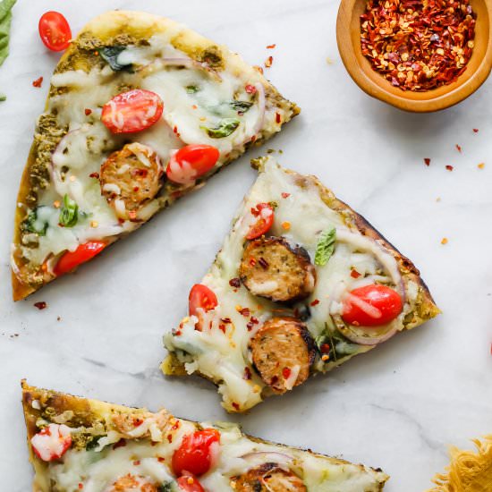 Grilled Chicken Sausage Flatbread - Recipe photo by ourbalancedbowl