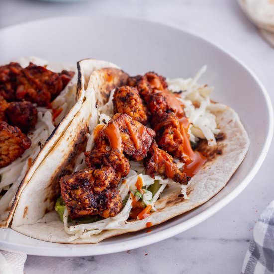 Tempeh Tacos with Quick Cabbage Slaw - Recipe photo by TheCookReport