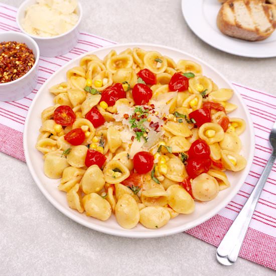 Tomato Corn Orecchiette - Recipe photo by anothertablespoon