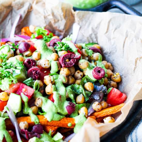 Vegan Mediterranean Loaded Fries - Recipe photo by upbeetkitchen