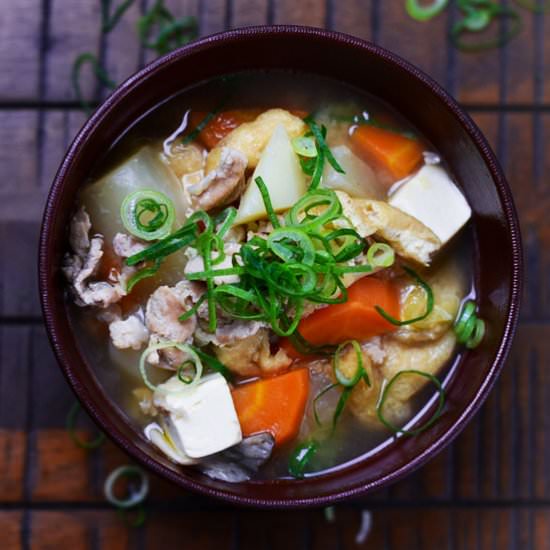 Nutritious "Tonjiru" Pork Miso Soup - Recipe photo by Sudachi Recipes
