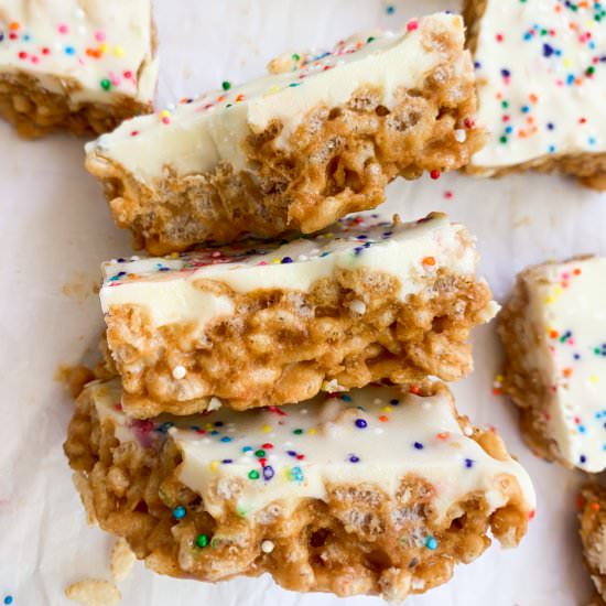 Birthday Cake Cereal Bars - Recipe photo by Wellness by Kay
