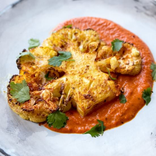 Cauliflower Steak with Romesco - Recipe photo by Sixhungryfeet