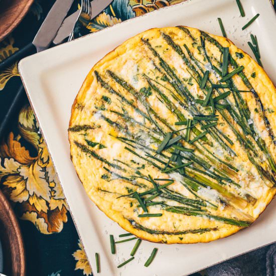 Asparagus, Brie & Salmon Frittata - Recipe photo by A Cultivated Living