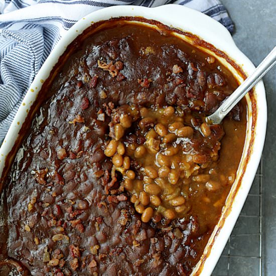 Kicked-Up Canned Baked Beans - Recipe photo by fromachefskitchen