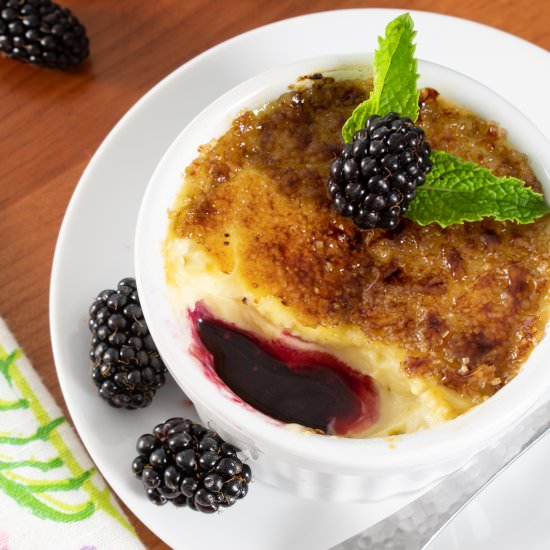 Crème Brûlée with Blackberry Coulis - Recipe photo by For the Love of Cooking