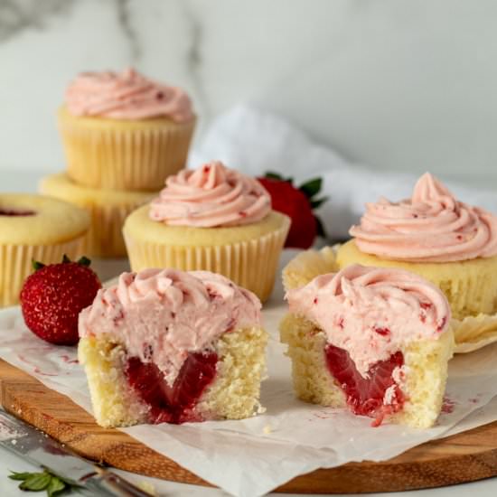 Strawberry Filled Cupcakes - Recipe photo by parsleyandicing