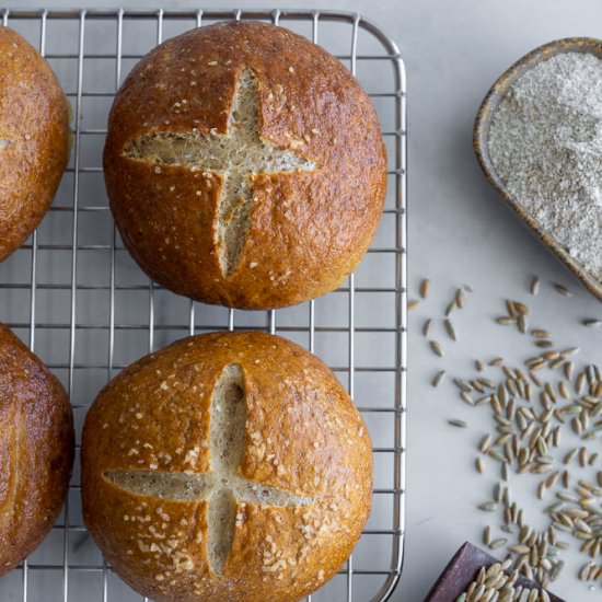 Rye Pretzel Buns - Recipe photo by Aredspatula