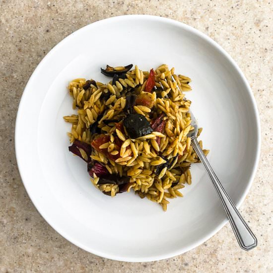 Greek Orzo with Roasted Vegetables - Recipe photo by Lisa G Cooks