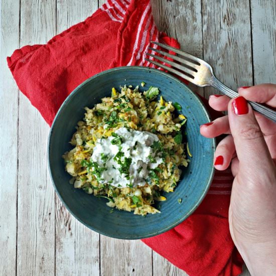 Patty Pan Squash & Corn With Feta - Recipe photo by mangotomato
