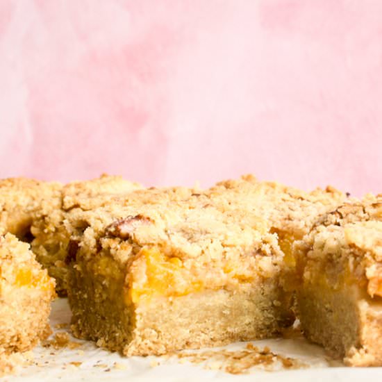 Peach Shortbread Bars - Recipe photo by The Desserted Girl