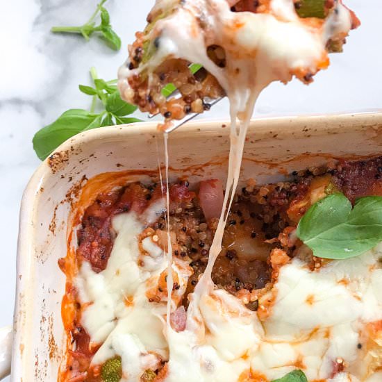 Healthy Pizza Quinoa Bake - Recipe photo by overthespoonfor