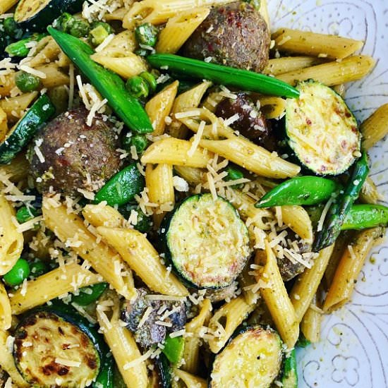 Baked Zucchini & Meatballs Pesto - Recipe photo by Quisine Queen B