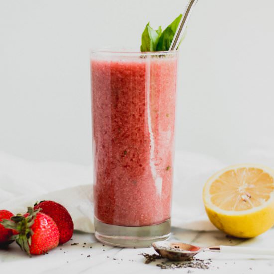Strawberry Basil Lemonade Smoothie - Recipe photo by Sarah Gold Nutrition