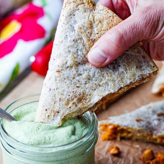 Buffalo Chickpea Quesadillas - Recipe photo by upbeetkitchen
