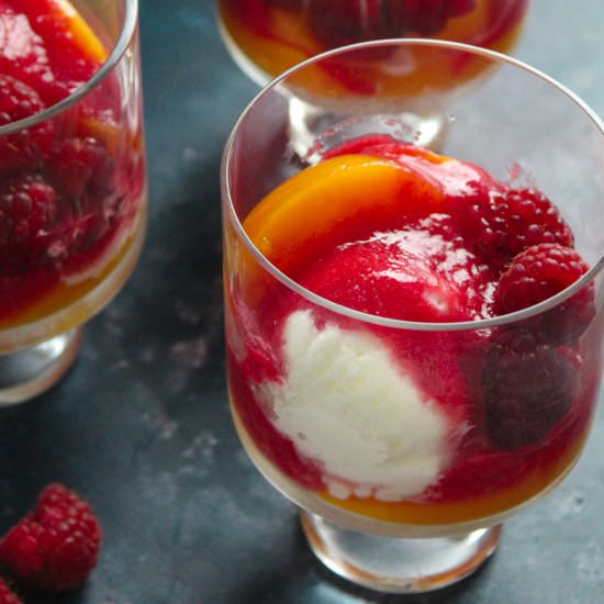 Peach Melba Sundae with Rosé Wine - Recipe photo by carrieskitchen