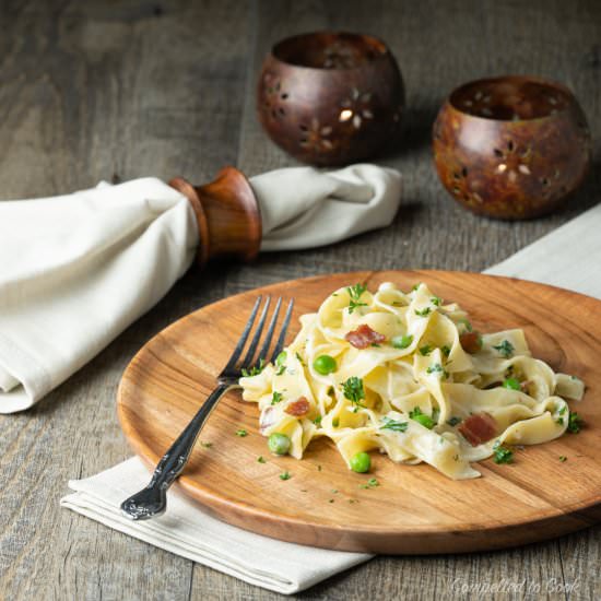Pappardelle with Peas and Bacon - Recipe photo by Compelled To Cook
