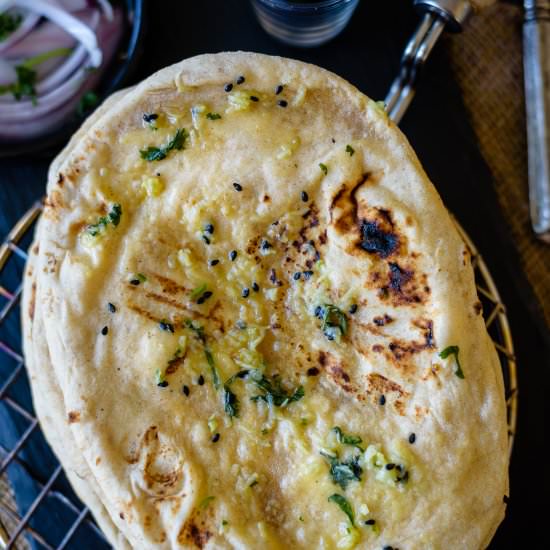 No Yeast Stovetop Garlic Naan - Recipe photo by Herbivore Cucina