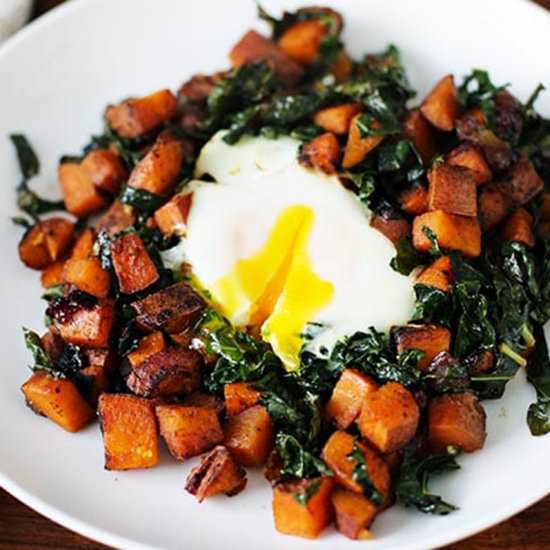 Sweet Potato Kale Hash w/ Eggs - Recipe photo by FitLiving Eats