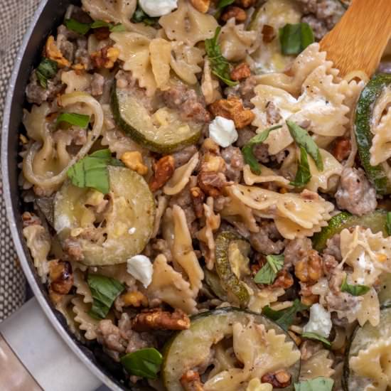 Creamy Pasta with Sausage, Zucchini - Recipe photo by winealittlecookalot