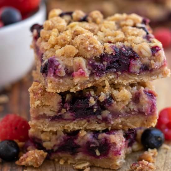 Mixed Berry Oatmeal Crumble Bars - Recipe photo by winealittlecookalot