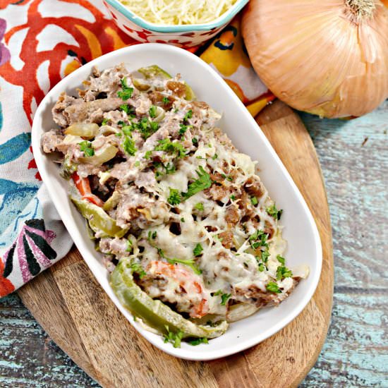 Keto Philly Cheesesteak Casserole - Recipe photo by littlebitrecipes