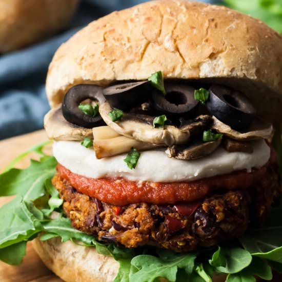 WFPB Pizza Burgers - Recipe photo by cleanfooddirtygirl